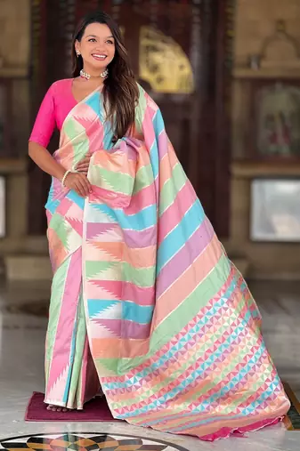 soft litchi art silk fancy jacquard bollywood saree (multi-temple-pink)