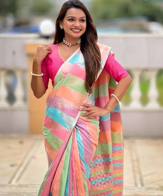 soft litchi art silk fancy jacquard bollywood saree (multi-temple-pink) 5