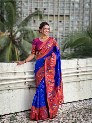 soft litchi art silk paithani jacquard saree (neeta-blue) 1