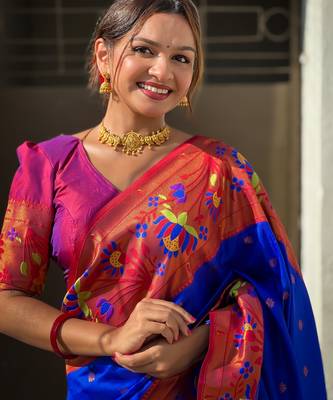 soft litchi art silk paithani jacquard saree (neeta-blue) 4