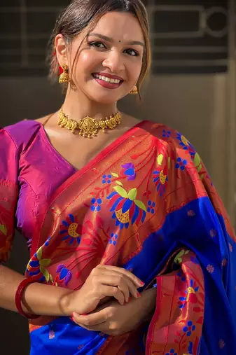 soft litchi art silk paithani jacquard saree (neeta-blue)