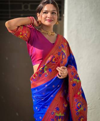 soft litchi art silk paithani jacquard saree (neeta-blue) 5