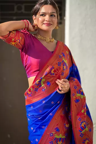soft litchi art silk paithani jacquard saree (neeta-blue)