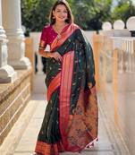 soft litchi art silk paithani jacquard saree (peacock-paithani-b-green)