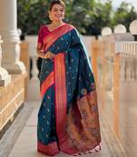 soft litchi art silk paithani jacquard saree (peacock-paithani-morpich)