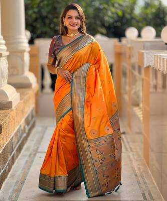 soft litchi art silk paithani jacquard saree (peacock-paithani-mustrad) 1