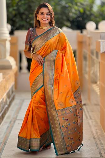 soft litchi art silk paithani jacquard saree (peacock-paithani-mustrad)