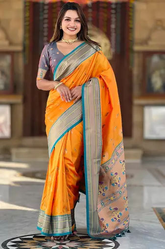 soft litchi art silk paithani jacquard saree (peacock-paithani-mustrad)