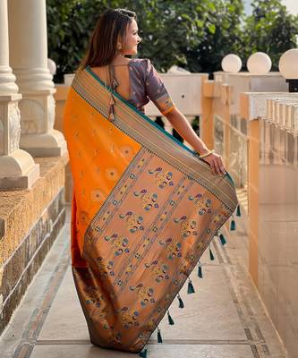 soft litchi art silk paithani jacquard saree (peacock-paithani-mustrad) 3