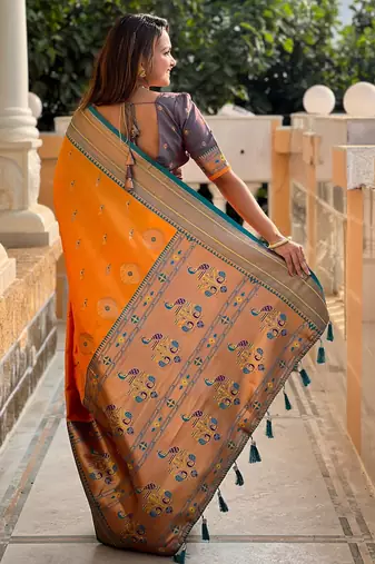 soft litchi art silk paithani jacquard saree (peacock-paithani-mustrad)