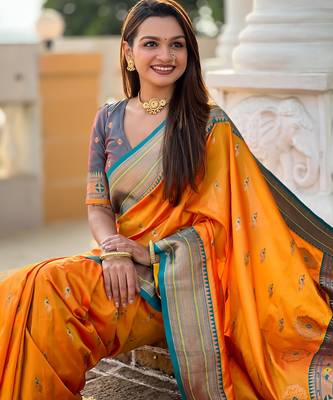 soft litchi art silk paithani jacquard saree (peacock-paithani-mustrad) 4