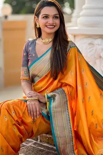 soft litchi art silk paithani jacquard saree (peacock-paithani-mustrad)
