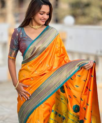 soft litchi art silk paithani jacquard saree (peacock-paithani-mustrad) 5