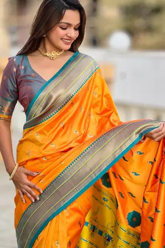 soft litchi art silk paithani jacquard saree (peacock-paithani-mustrad)