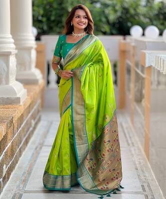 soft litchi art silk paithani jacquard saree (peacock-paithani-parrot) 1