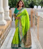 soft litchi art silk paithani jacquard saree (peacock-paithani-parrot)