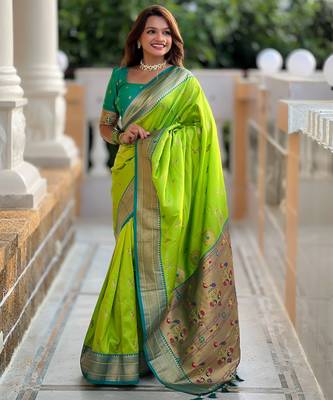 soft litchi art silk paithani jacquard saree (peacock-paithani-parrot) 2