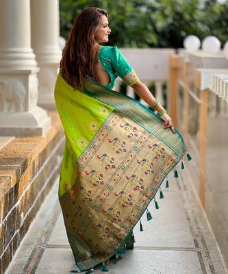 soft litchi art silk paithani jacquard saree (peacock-paithani-parrot) 3