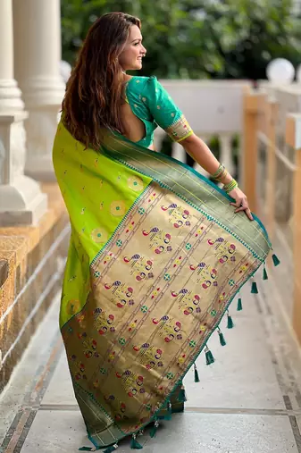 soft litchi art silk paithani jacquard saree (peacock-paithani-parrot)