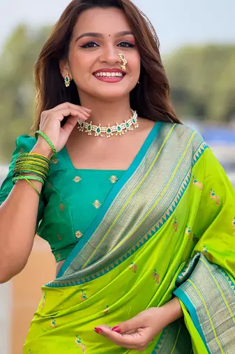 soft litchi art silk paithani jacquard saree (peacock-paithani-parrot)