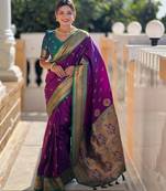 soft litchi art silk paithani jacquard saree (peacock-paithani-wine)