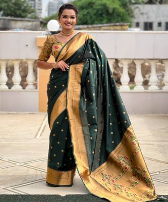 soft litchi art silk paithani jacquard saree (raffel-paithani-b-green) 1