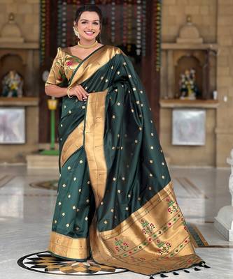 soft litchi art silk paithani jacquard saree (raffel-paithani-b-green) 2