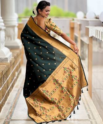soft litchi art silk paithani jacquard saree (raffel-paithani-b-green) 3