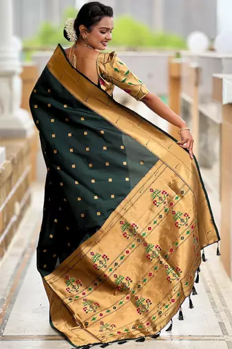 soft litchi art silk paithani jacquard saree (raffel-paithani-b-green)