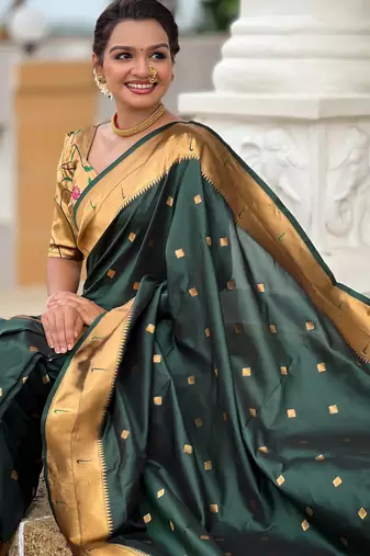 soft litchi art silk paithani jacquard saree (raffel-paithani-b-green)