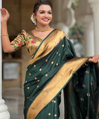 soft litchi art silk paithani jacquard saree (raffel-paithani-b-green) 5