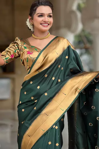 soft litchi art silk paithani jacquard saree (raffel-paithani-b-green)