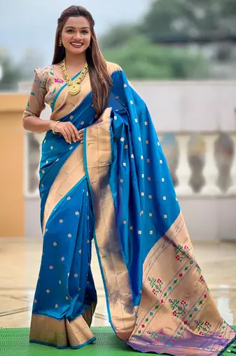 soft litchi art silk paithani jacquard saree (raffel-paithani-firozi)