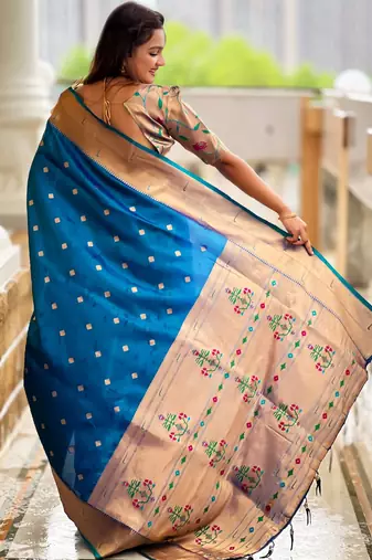 soft litchi art silk paithani jacquard saree (raffel-paithani-firozi)