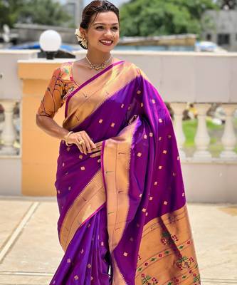 soft litchi art silk paithani jacquard saree (raffel-paithani-magenta) 5