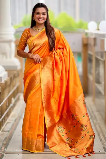 soft litchi art silk paithani jacquard saree (raffel-paithani-orange)