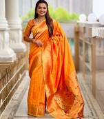 soft litchi art silk paithani jacquard saree (raffel-paithani-orange)