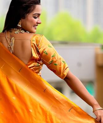 soft litchi art silk paithani jacquard saree (raffel-paithani-orange) 3