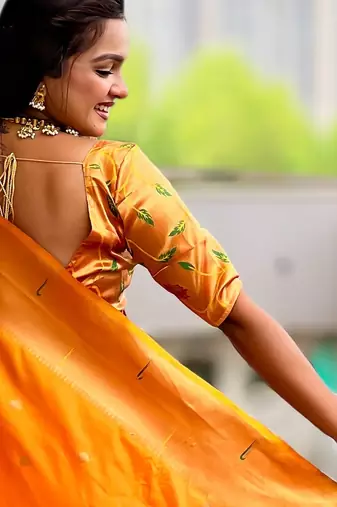 soft litchi art silk paithani jacquard saree (raffel-paithani-orange)