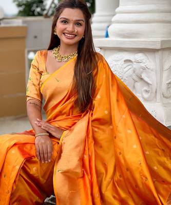 soft litchi art silk paithani jacquard saree (raffel-paithani-orange) 4
