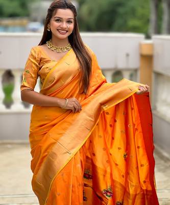 soft litchi art silk paithani jacquard saree (raffel-paithani-orange) 5