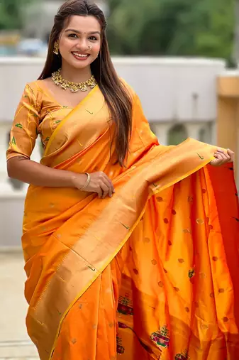 soft litchi art silk paithani jacquard saree (raffel-paithani-orange)