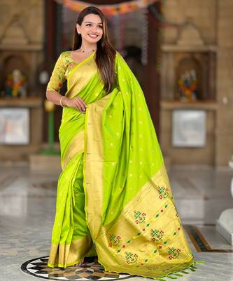 soft litchi art silk paithani jacquard saree (raffel-paithani-parrot) 2