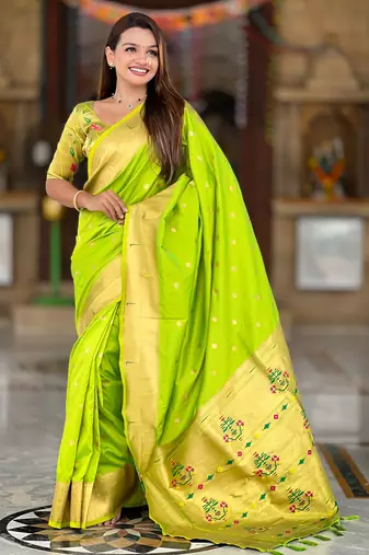 soft litchi art silk paithani jacquard saree (raffel-paithani-parrot)
