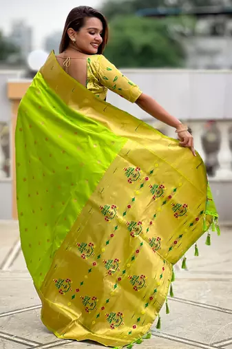 soft litchi art silk paithani jacquard saree (raffel-paithani-parrot)