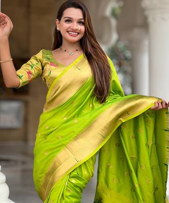 soft litchi art silk paithani jacquard saree (raffel-paithani-parrot) 5