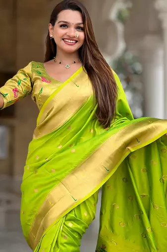 soft litchi art silk paithani jacquard saree (raffel-paithani-parrot)