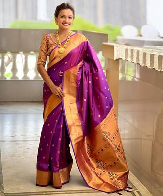 soft litchi art silk paithani jacquard saree (raffel-paithani-purple) 1