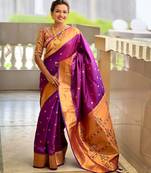 soft litchi art silk paithani jacquard saree (raffel-paithani-purple)