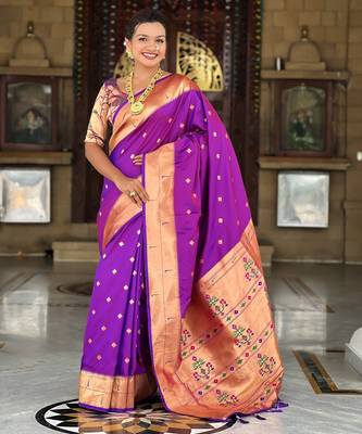 soft litchi art silk paithani jacquard saree (raffel-paithani-purple) 2